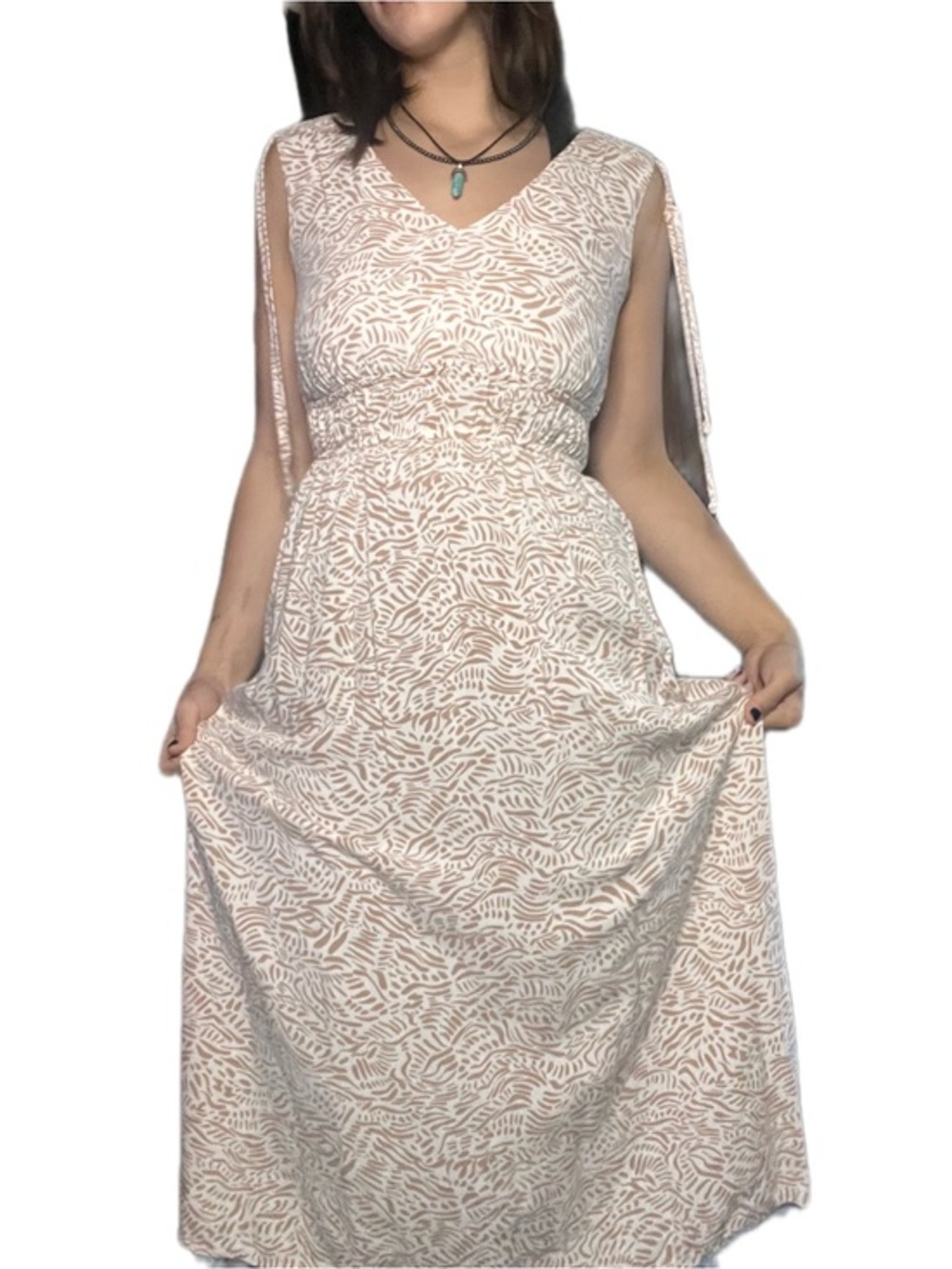 Jopna Cream Beige Abstract Boho Maxi Dress